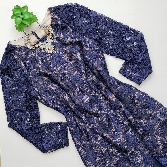 ML Monique Lhuillier Lace Long Sleeve Ruffled Mini Cocktail Sheath Dress Size 2 - Picture 8 of 10